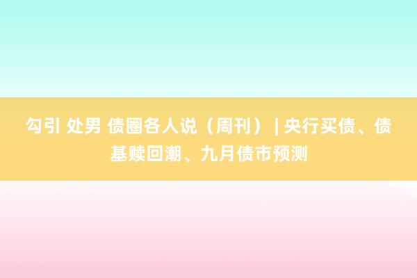 勾引 处男 债圈各人说（周刊） | 央行买债、债基赎回潮、九月债市预测